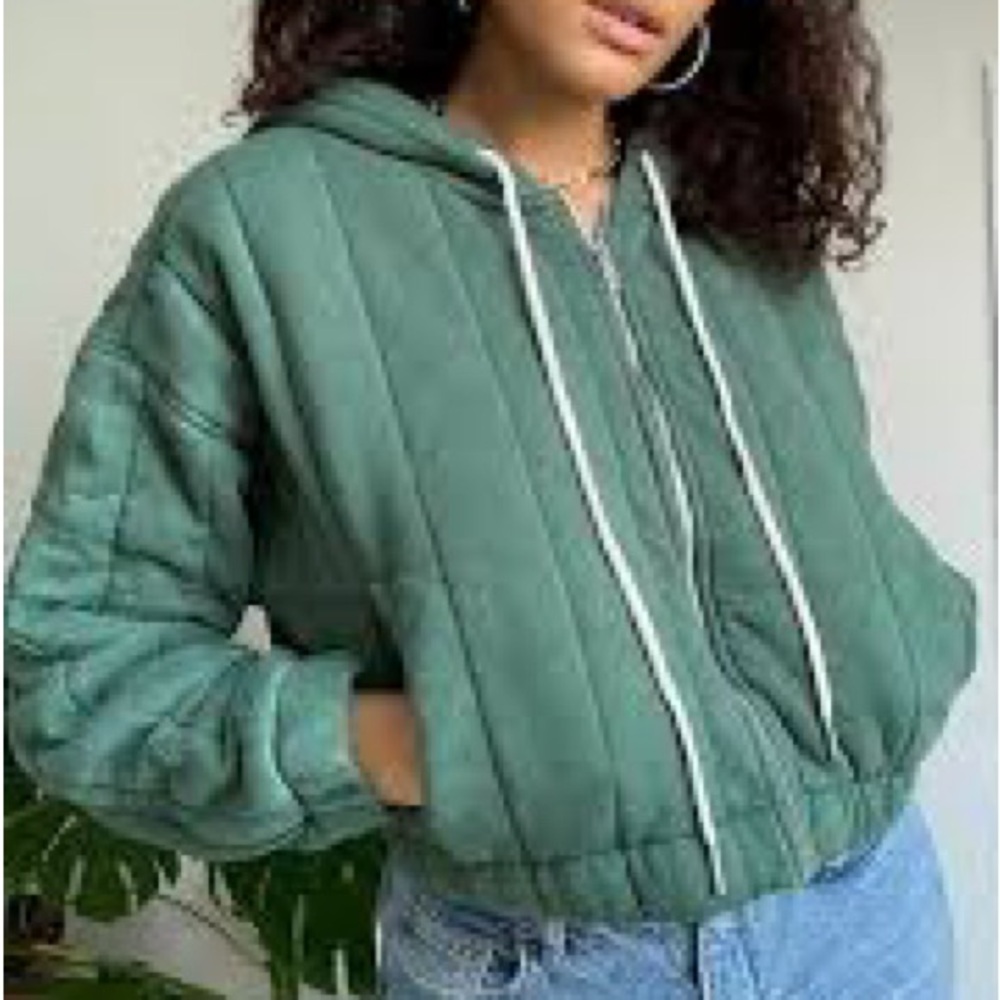 Urban Outfitters Green UO Khloe Quilted Hooded Jacket